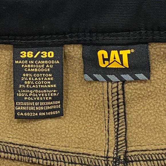 CAT Caterpillar Work Pants Mens 36 x 30 Black Canvas Fleece Lined Insulated - Picture 8 of 14